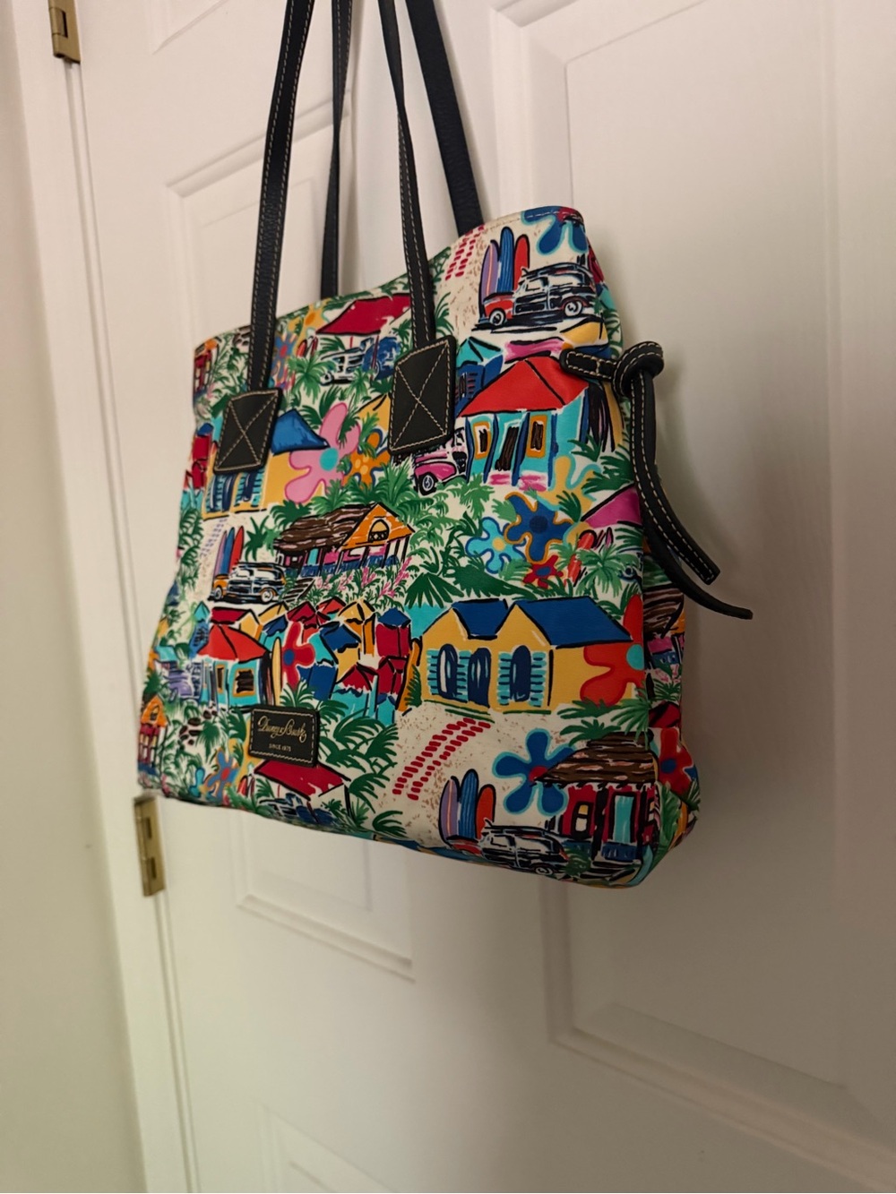 Dooney & Bourke Tropical Island Print Tote Shoulder Bag Colorful Resort Scene - Picture 2 of 16